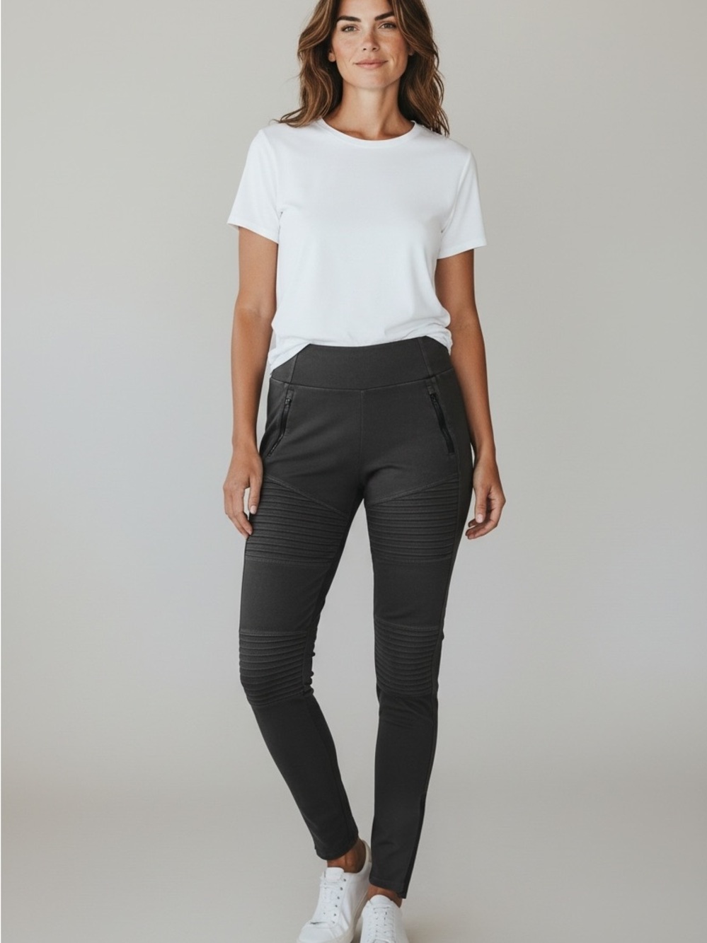 24 Athleta Dark Grey Moto-Detail Ponte Skinny Pants